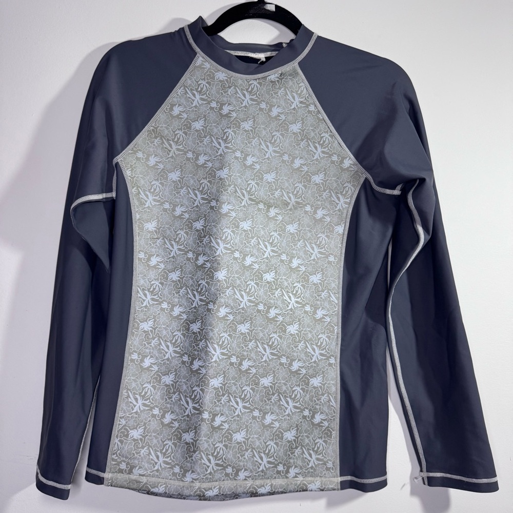 Mysterioso Wetsuit Top Neoprene Floral Gray Long Sleeve Surf Swim Small